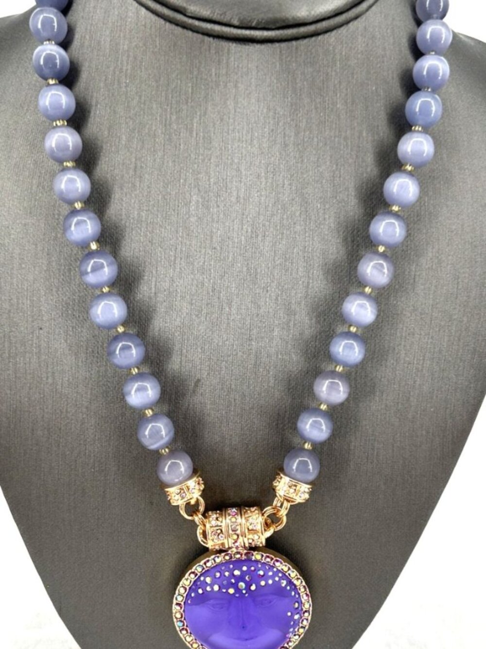 Kirks Folly Necklace Purple Moon Face Magnetic Enhancer Rhinestone Crystal 18"